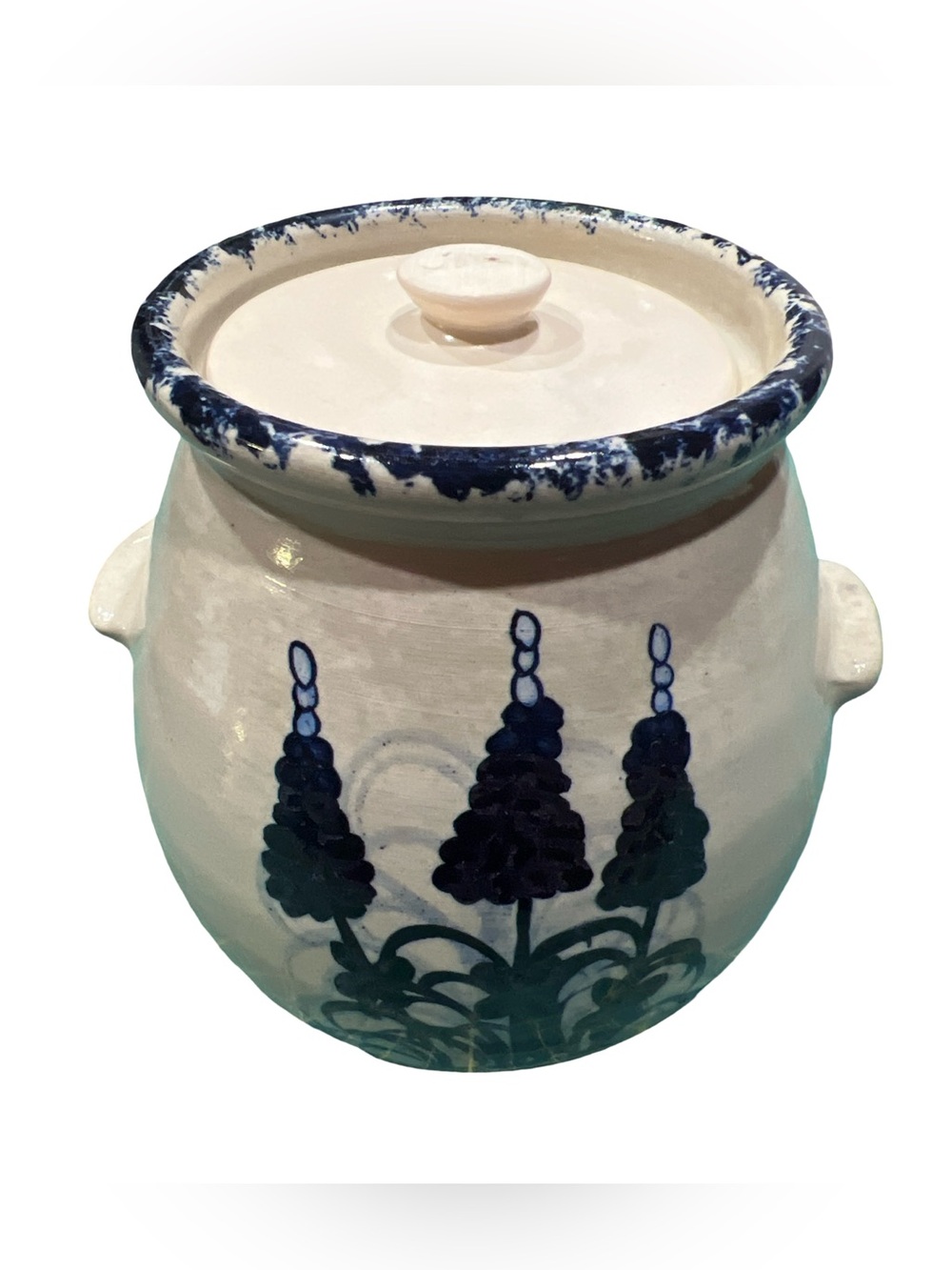 Marshall Pottery Signed Lidded Crock Vase Bluebonnets 8,3/4" Tall Marshall,Texas